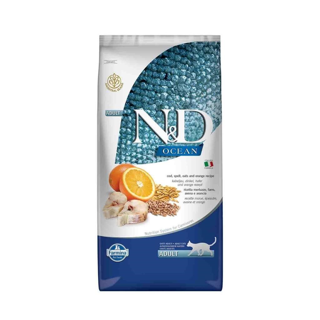 N&D Düşük Tahıllı Morina Balıklı ve Portakallı Yetişkin Kedi Maması 10 kgND