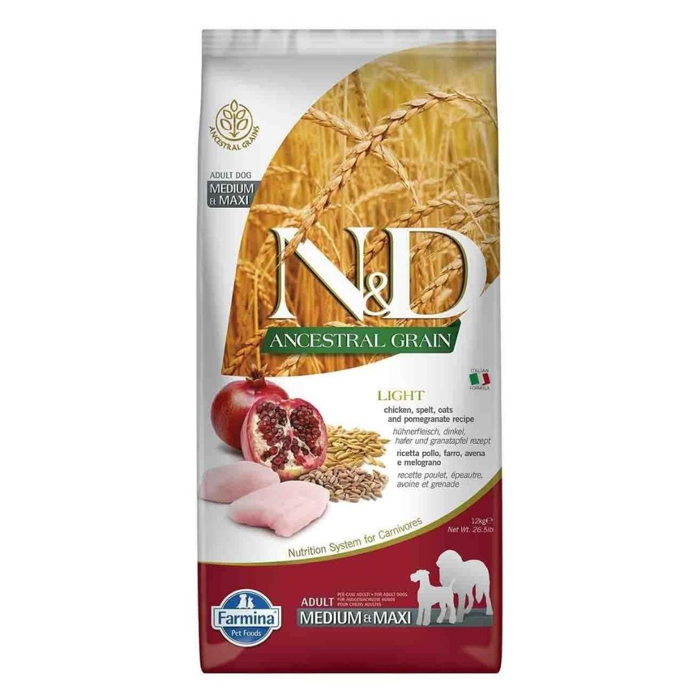 N&D Light Tavuklu ve Narlı Orta-Büyük Irk Köpek Maması 12 kgND
