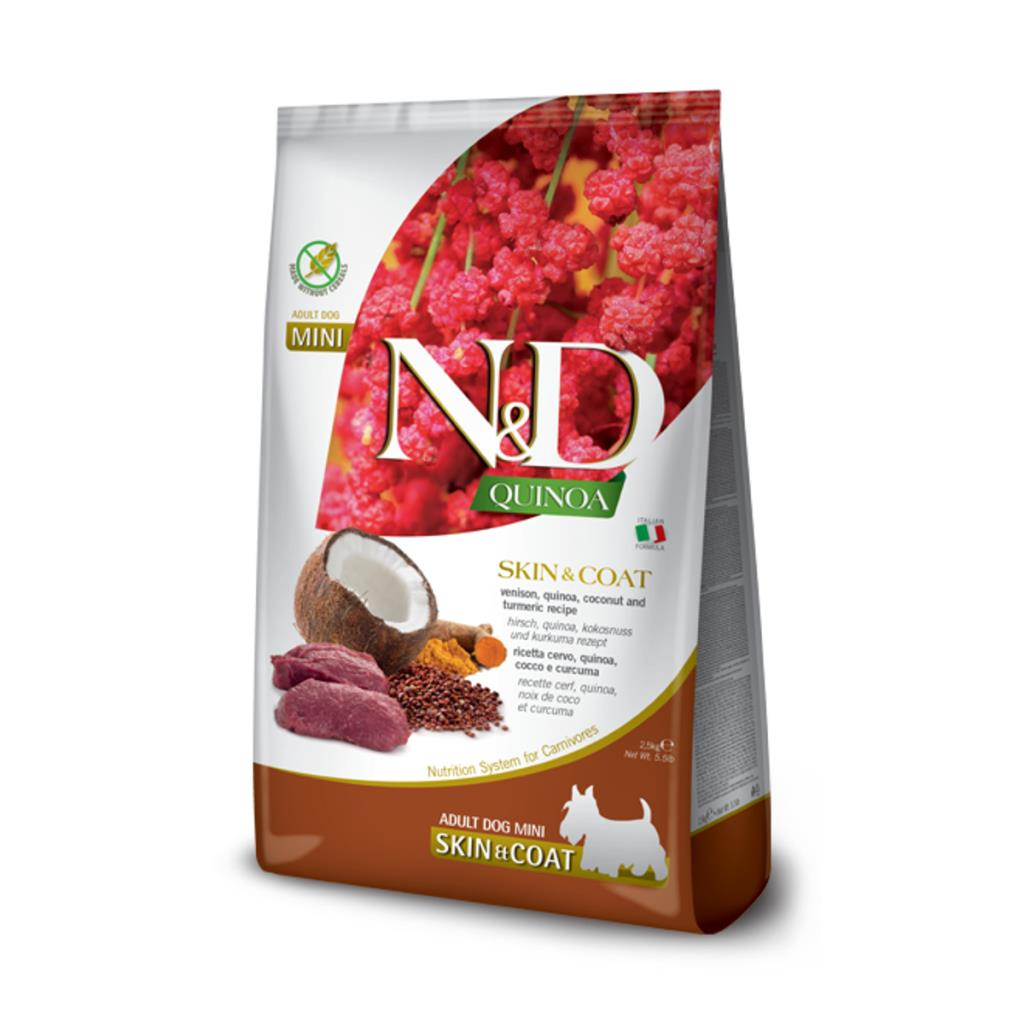 N&D Quinoa Skin&Coat Geyik Etli Kinoalı Hindistan Cevizli Küçük Irk Yetişkin Köpek Maması 2,5 kgND