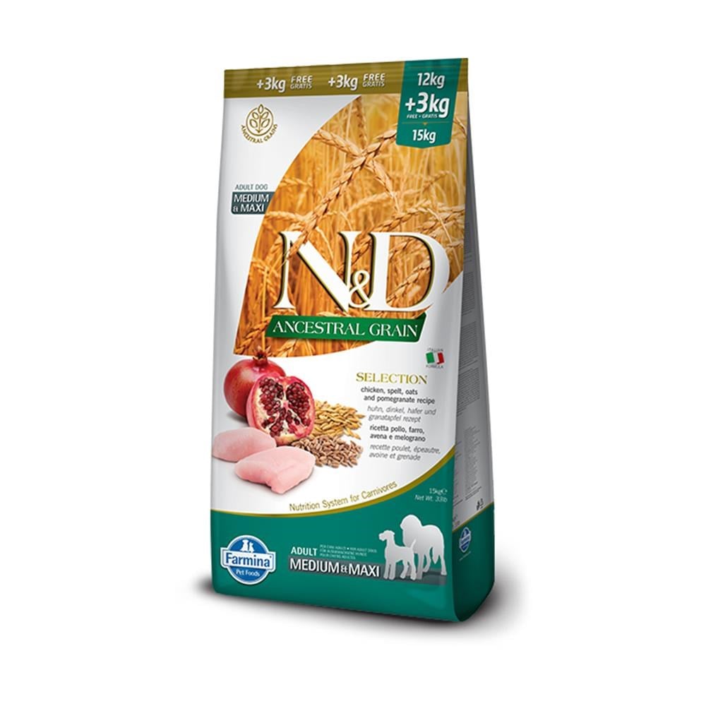 N&D Tavuklu ve Narlı Orta-Büyük Irk Köpek Maması 12 kg (+3 kg Hediye)ND