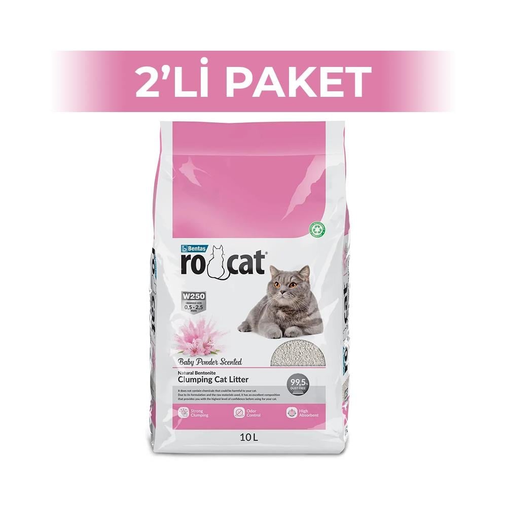 RoCat Bebek Pudrası Kokulu Bentonit Kedi Kumu 10 lt 2 AdetRoCat