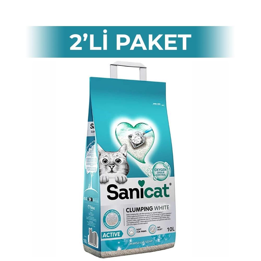 Sanicat Active Marsilya Sabunu Kokulu Topaklanan İnce Taneli Kedi Kumu 10 lt 2 AdetSanicat