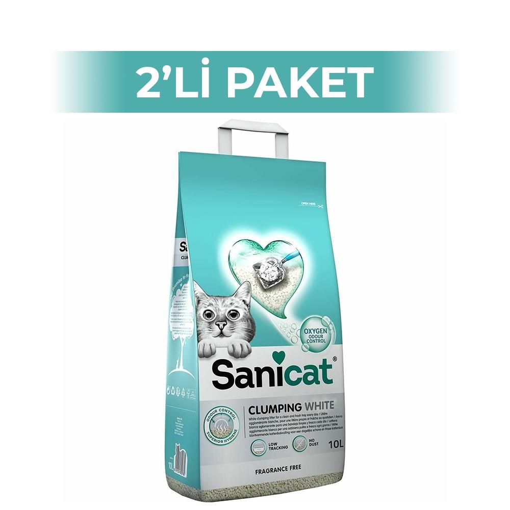 Sanicat Clumping White Cotton Oksijen Kontrol Topaklanan Kedi Kumu 10 lt 2 AdetSanicat