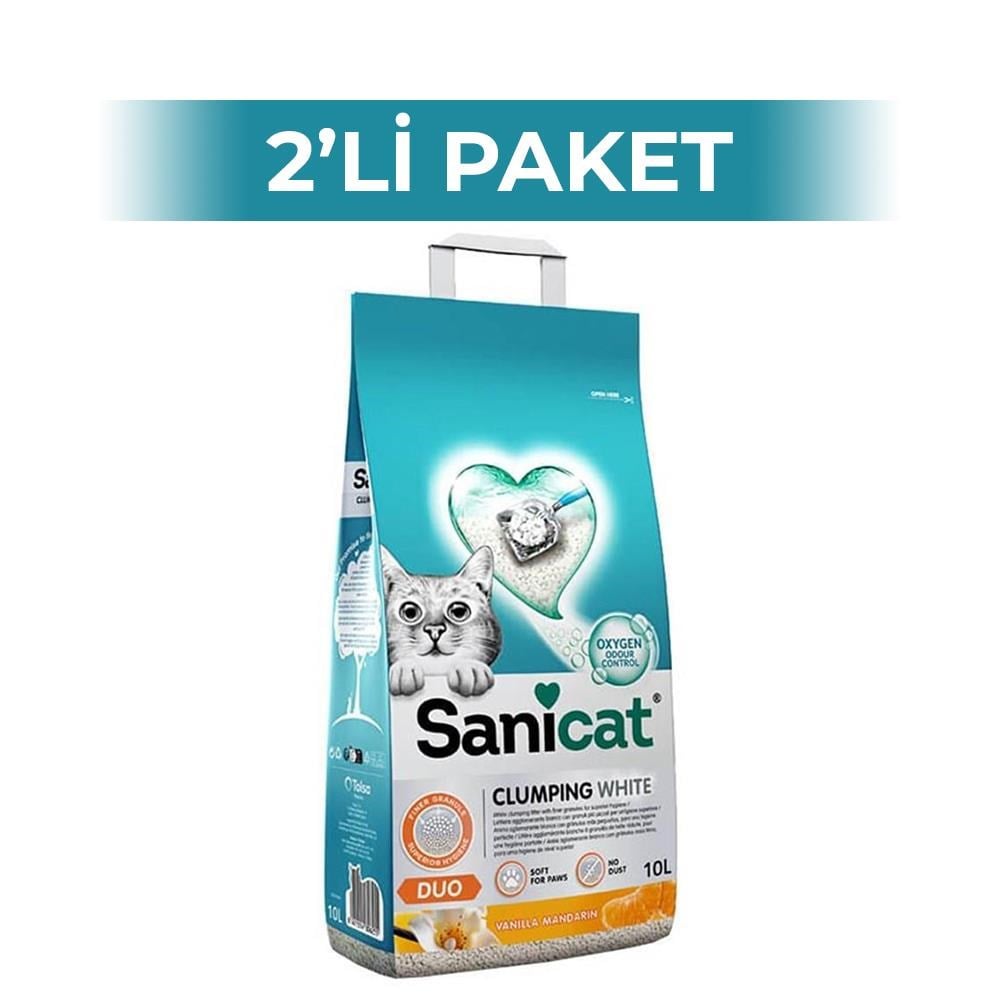 SaniCat Duo Vanilya Ve Mandalin Kokulu Doğal Kedi Kumu 10 lt 2 AdetSanicat