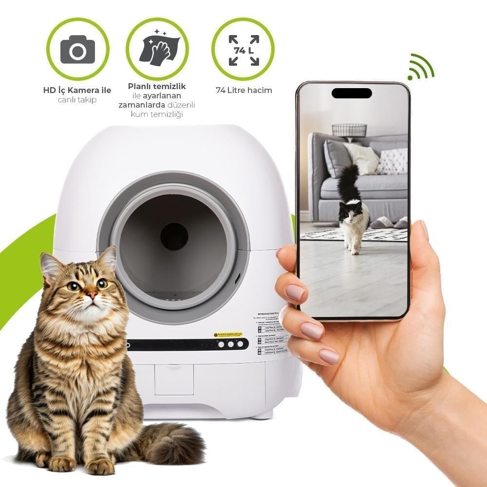 Wero Akıllı Kameralı Kapalı Otomatik Kedi Tuvaleti 62,8x57,5x69,5 cmWero