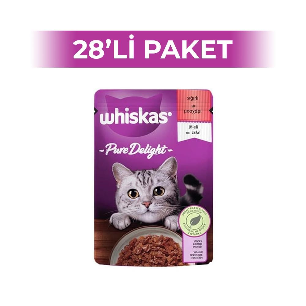 Whiskas Pure Delight Sığır Etli Yetişkin Kedi Yaş Maması 85 gr 28 AdetWhiskas