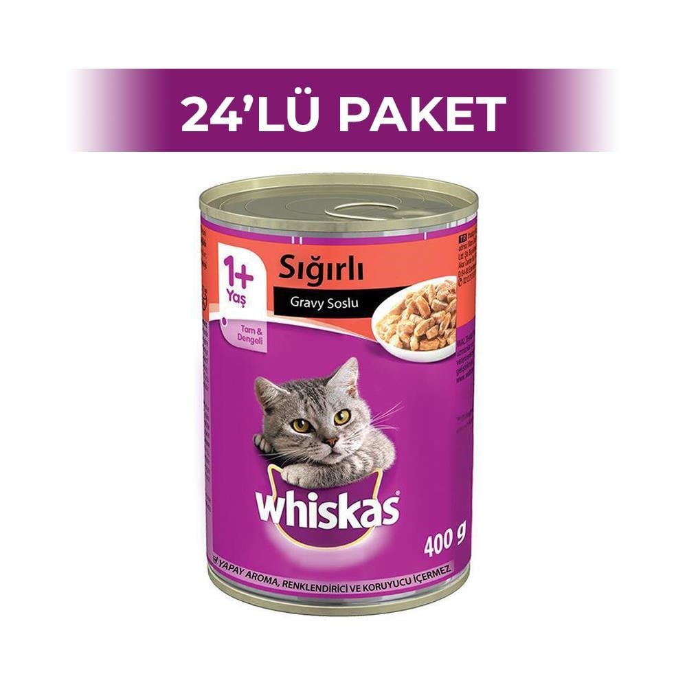 Whiskas Sığır Etli Soslu Yetişkin Kedi Konservesi 400 gr 24 AdetWhiskas