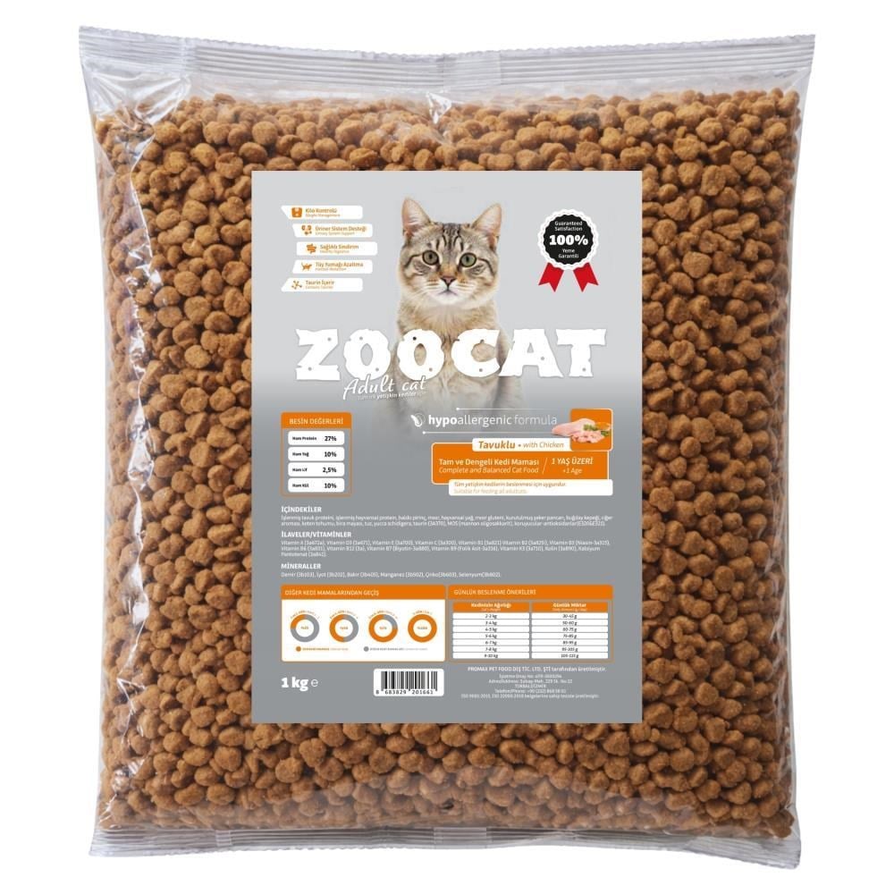 ZooCat Tavuklu Yetişkin Kedi Maması 1 kgZoo