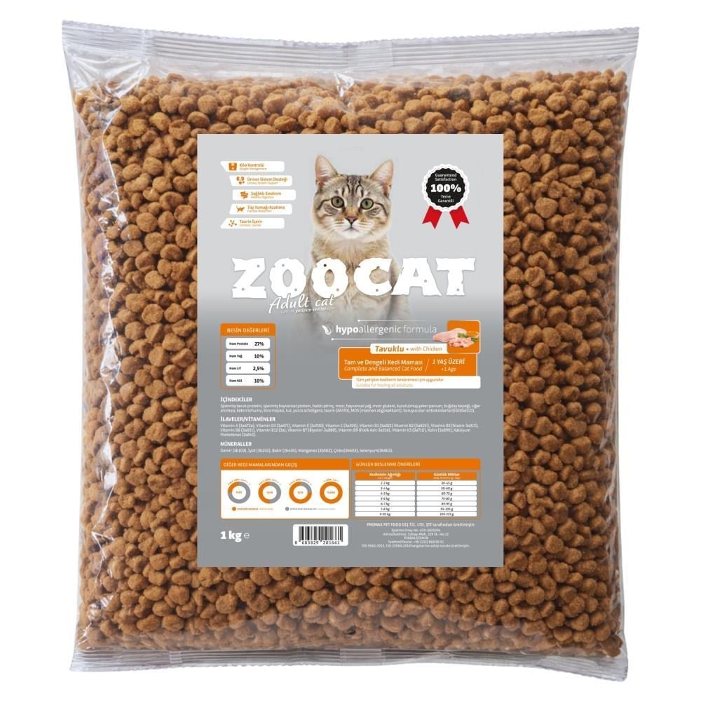 ZooCat Tavuklu Yetişkin Kedi Maması 1 kgZoo