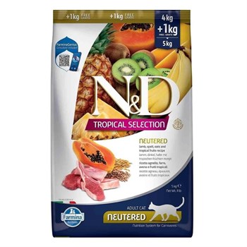 N&D Tropical Selection Kuzu Etli ve Tropikal Meyveli Kısırlaştırılmış Kedi Maması 4+1 kgND