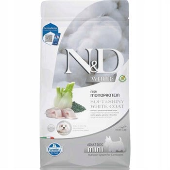 N&D White Levrek Rezene ve Spirulina Küçük Irk Beyaz Yetişkin Köpek Maması 2 kgND
