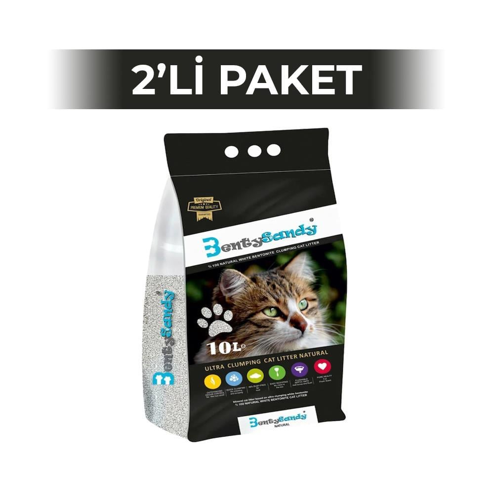 Bentysandy Naturel Kokusuz Topaklaşan Kedi Kumu 10 lt 2 AdetBentysandy