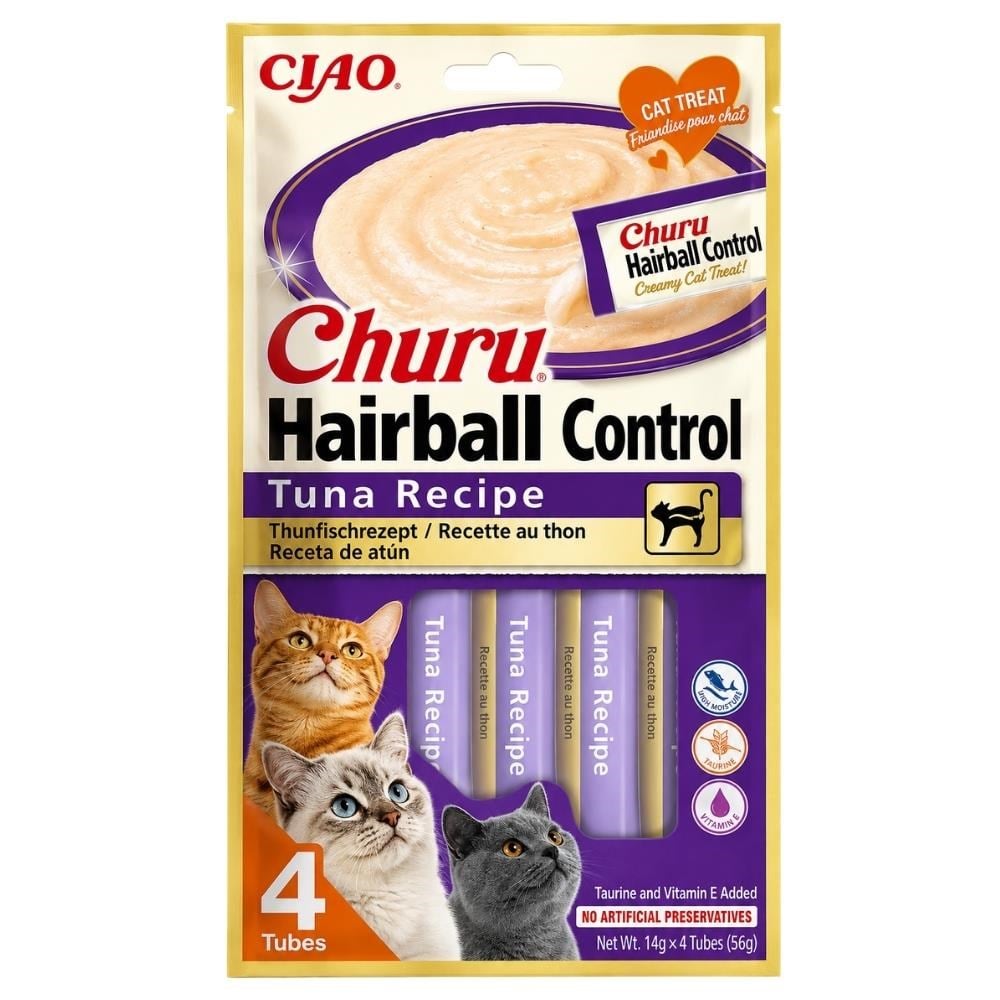 Ciao Churu Cream Hairball Tüy Yumağı Kontrollü Ton Balıklı Sıvı Kedi Ödül Maması 4x14 gr