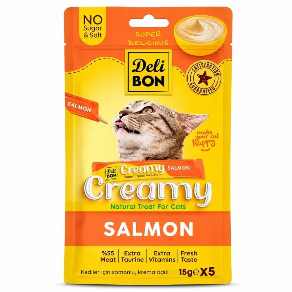 Delibon Creamy Somon Balıklı Sıvı Kedi Ödül Maması 5x15 gr