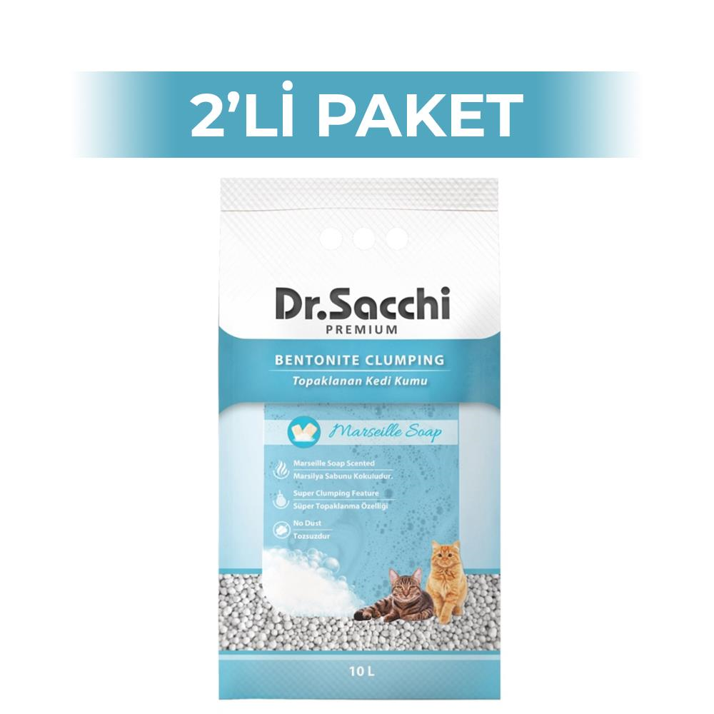 Dr.Sacchi Süper Emici Marsilya Sabunlu Topaklanan Bentonit Doğal Kedi Kumu 10 lt 2 AdetDr. Sacchi