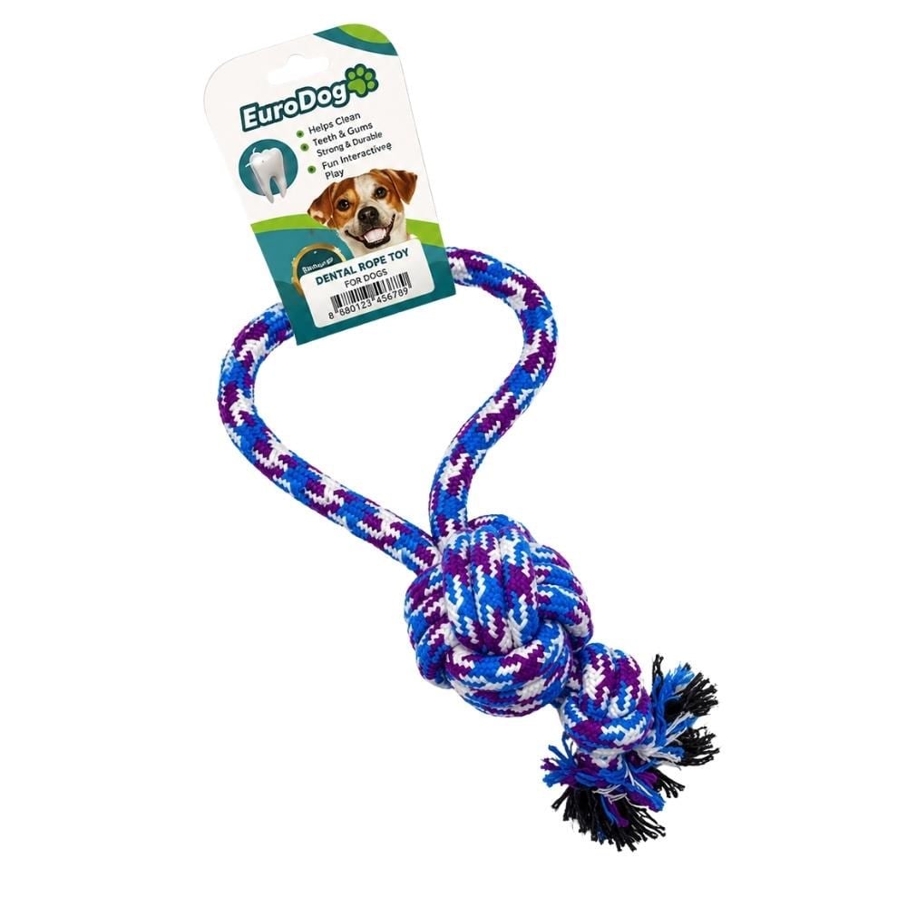 EuroDog Diş İpi Halkalı Topuz Düğümlü Köpek Oyuncağı Mor Mavi Beyaz 45 cm