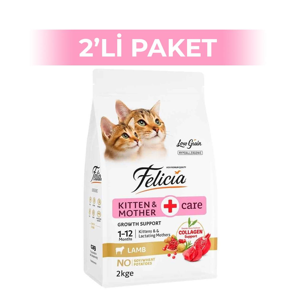 Felicia Mother Kitten Düşük Tahıllı Yavru Kuzu Etli Kedi Maması 2 kg 2 AdetFelicia