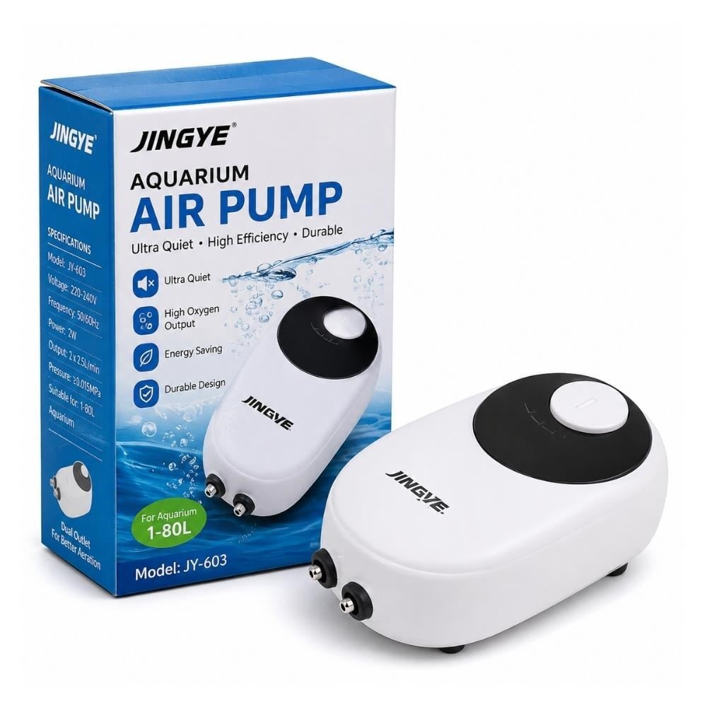Jingye Çift Çıkışlı Akvaryum Hava Motoru Beyaz 5W, 2x3.4L/Min