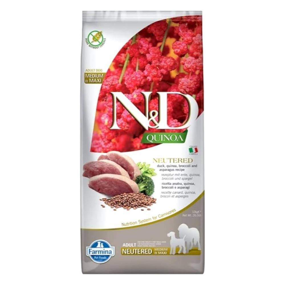 N&D Quinoa Kısırlaştırılmış Ördek ve Brokoli Büyük ve Orta Irk Yetişkin Köpek Maması 12 kgND