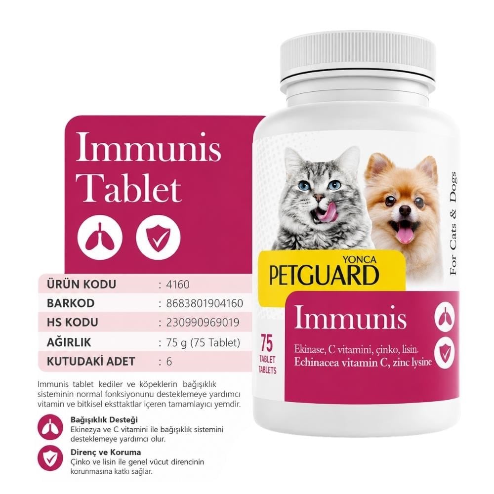 Petguard Immunis Kedi Köpek Tablet 75 Tablet