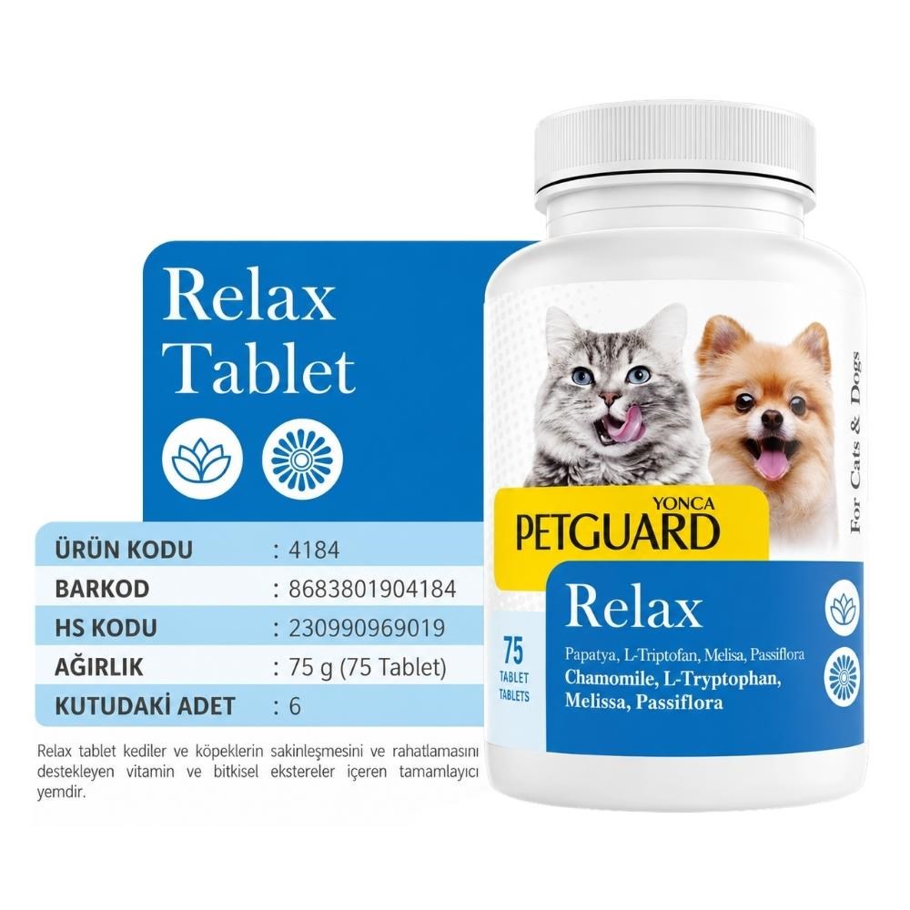Petguard Relax Kedi ve Köpek Sakinleştirici Destek Tableti 75 Tablet