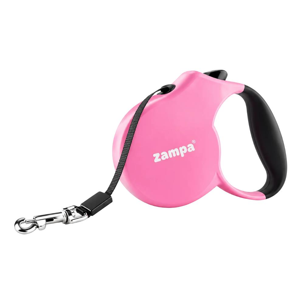 Zampa Loja Şerit Otomatik Köpek Gezdirme Tasması 5 m M Pembe