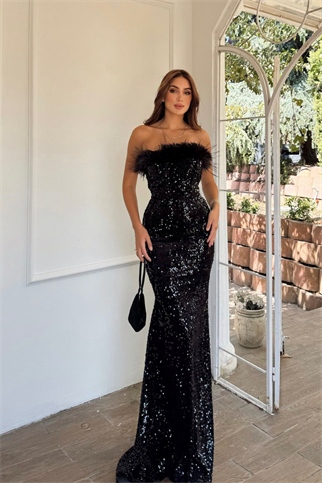 Açelya Payetli Otrişli Abiye 583286 SİYAH