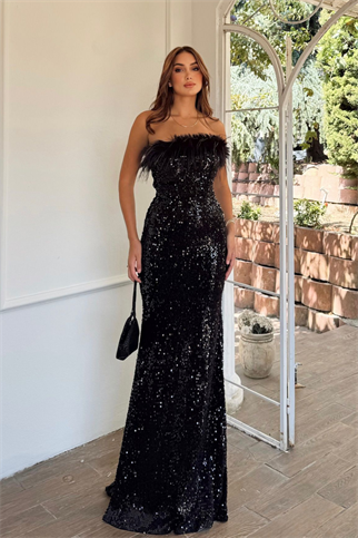 Açelya Payetli Otrişli Abiye 583286 SİYAH