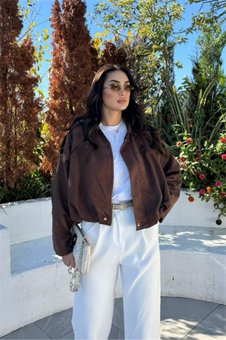 Ada Apoletli Süet Ceket 14177 ACI KAHVE