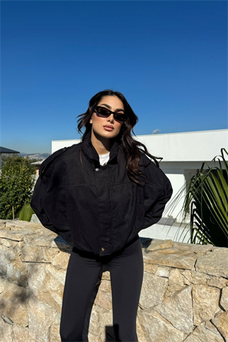 Ada Apoletli Süet Ceket 14177 SİYAH