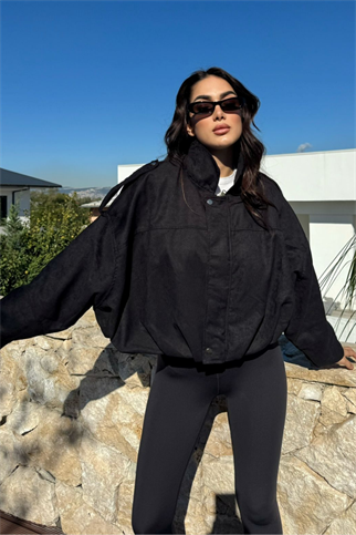 Ada Apoletli Süet Ceket 14177 SİYAH