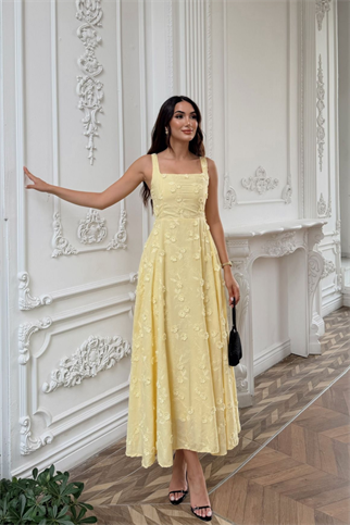 Adelina İp Askılı Çiçekli Midi Elbise 3658