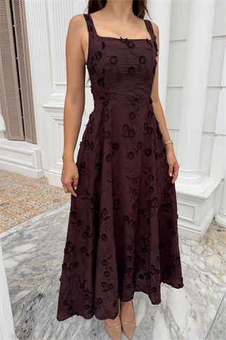 Adelina İp Askılı Çiçekli Midi Elbise 3658