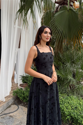 Adelina İp Askılı Çiçekli Midi Elbise 3658