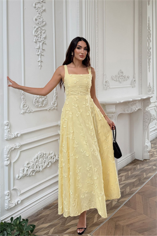 Adelina İp Askılı Çiçekli Midi Elbise 3658