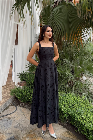 Adelina İp Askılı Çiçekli Midi Elbise 3658