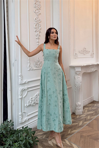 Adelina İp Askılı Çiçekli Midi Elbise 3658