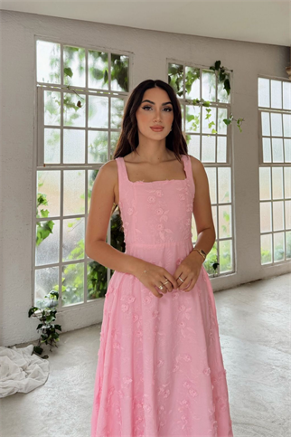 Adelina İp Askılı Çiçekli Midi Elbise 3658