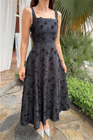 Adelina İp Askılı Çiçekli Midi Elbise 3658