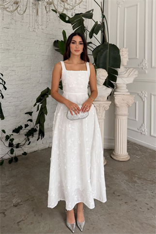 Adelina İp Askılı Çiçekli Midi Elbise 3658