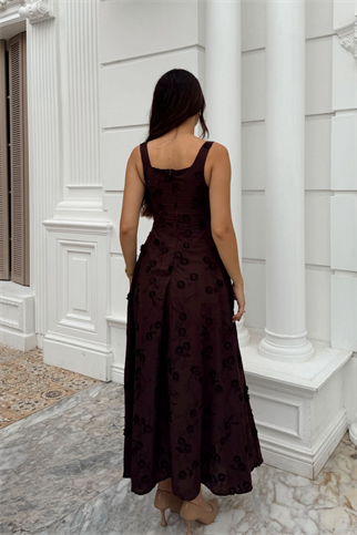 Adelina İp Askılı Çiçekli Midi Elbise 3658