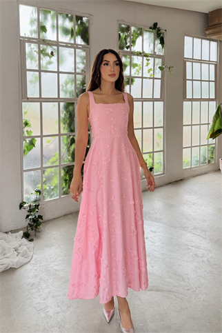 Adelina İp Askılı Çiçekli Midi Elbise 3658