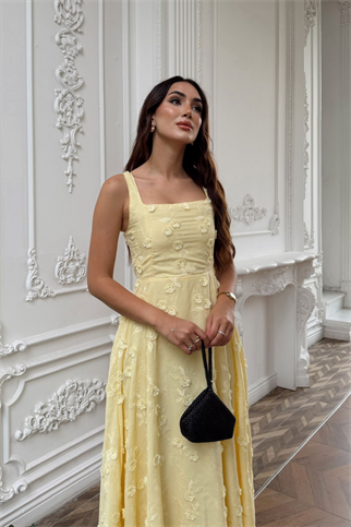 Adelina İp Askılı Çiçekli Midi Elbise 3658