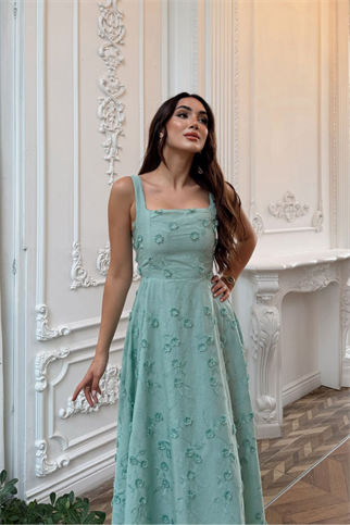Adelina İp Askılı Çiçekli Midi Elbise 3658
