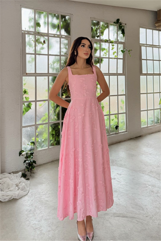 Adelina İp Askılı Çiçekli Midi Elbise 3658