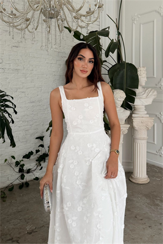 Adelina İp Askılı Çiçekli Midi Elbise 3658