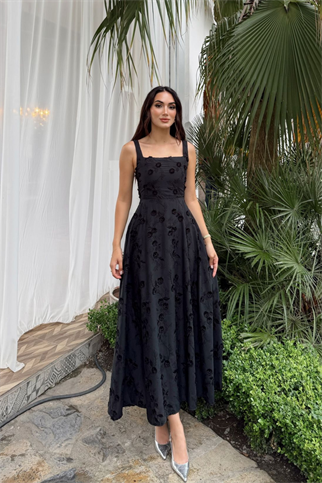 Adelina İp Askılı Çiçekli Midi Elbise 3658