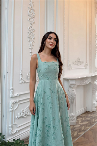 Adelina İp Askılı Çiçekli Midi Elbise 3658