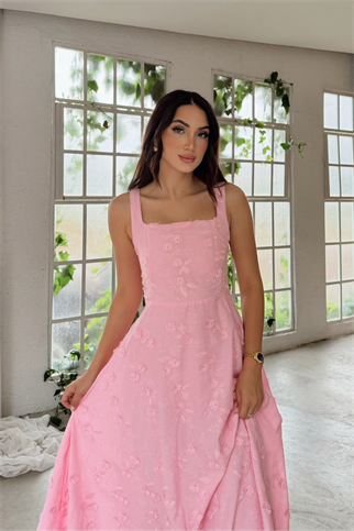 Adelina İp Askılı Çiçekli Midi Elbise 3658