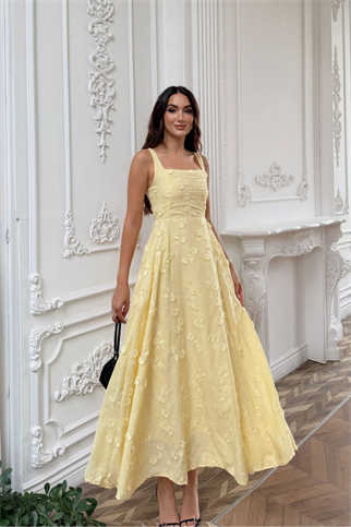 Adelina İp Askılı Çiçekli Midi Elbise 3658